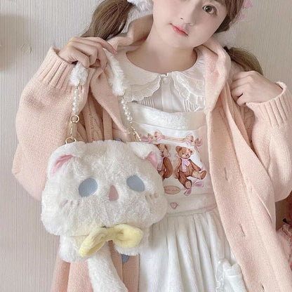 Cute Plush Bag Cat Shape Crossbody Bag Small Handbags Polyester Shoulder Purses