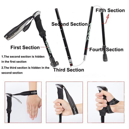 5-Section Folding Trekking Poles Nordic Walking Stick Hiking Telescopic Cane 1PC