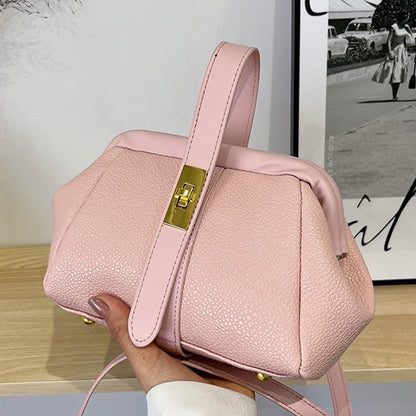 Synthetic Leather Small Shoulder Clip Bag Silver Shell Gold Pink Blue 20*15*10CM