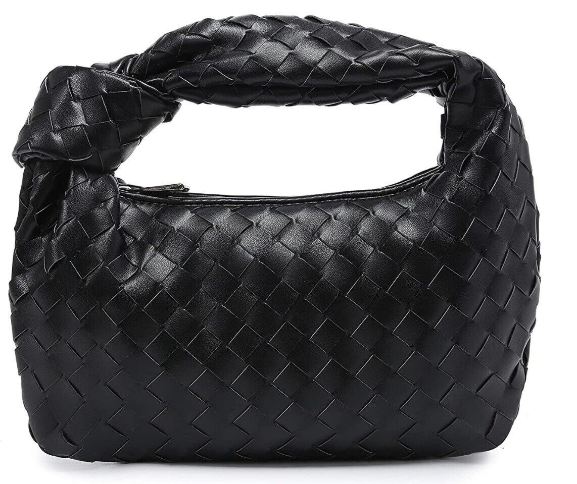 Woven Handbag, Knotted Clutch Bag for Women Soft Leather Hobo Bag Fashion Mini C