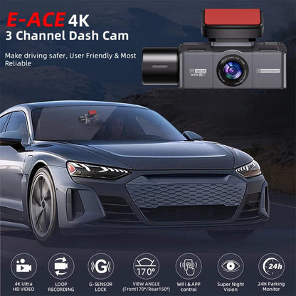 4K 3 Channel Dashcam WiFi GPS Night Vision Car DVR