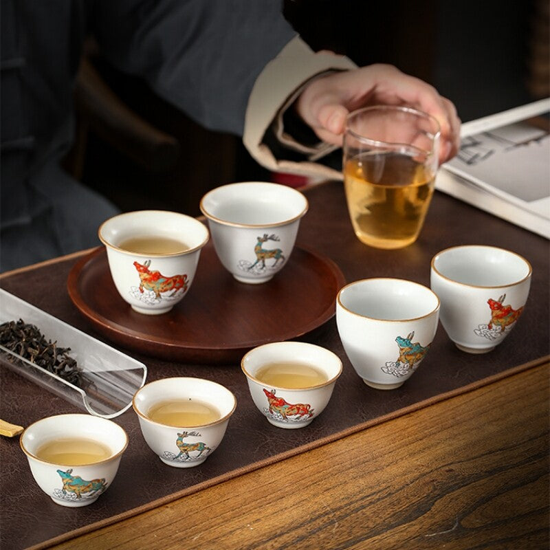 ruyao craft crackle glaze porcelain tea cup 100ml ox deer print personal cup new