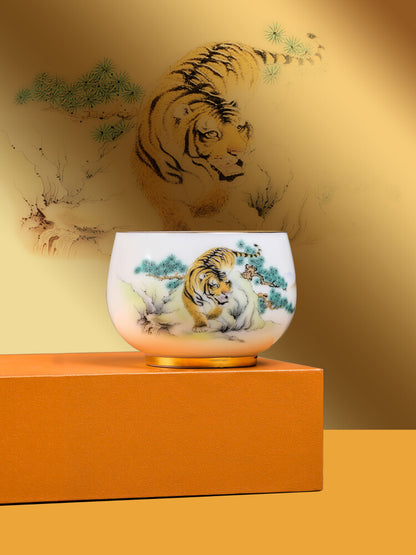1pc New Jade Porcelain Tea Cup Mascot Tiger Print Under Glaze Master Cup