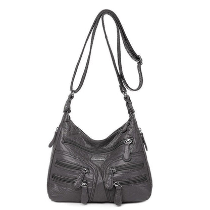 Sheepskin Leather Shoulder Bag Many Pockets Casual Crossbody Women Purse Handbag