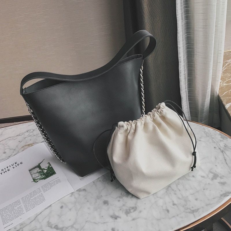 Shoulder Bag Large Capacity Chain Bucket Handbags Leather Women Purse 27*20*18CM