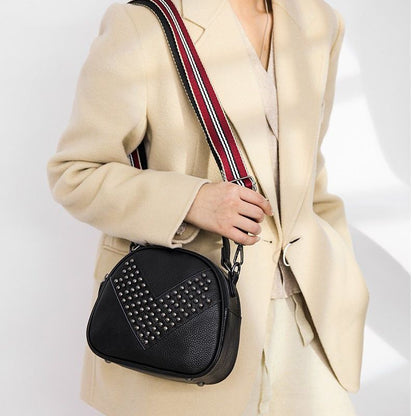Rivet Handbag Genuine Leather Shell Vintage Shoulder Messenger Purse 20*18*9 CM