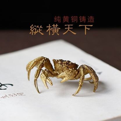 Pure Brass Crab Ornament Chinese Retro Fortune Tea Pet Copper Craft Gift