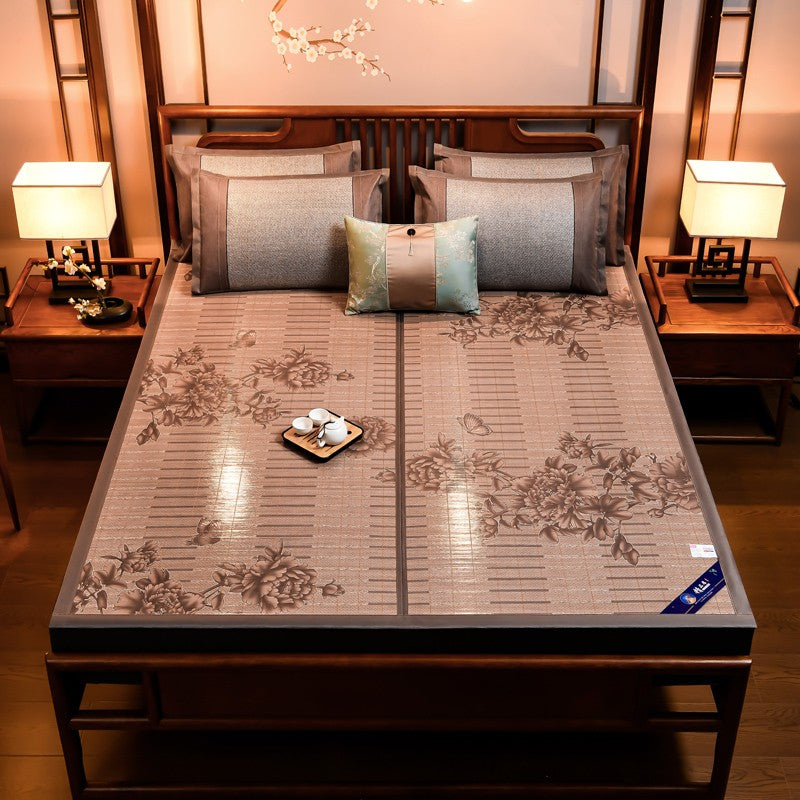 Bamboo Bed Mat Summer Accessories Folding Double Faces Rattan Bed Cover 凉席 蝶恋花