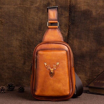 Men's Sling Backpack, 100% Genuine Leather Crossbody Chest Bags Sport Daypack