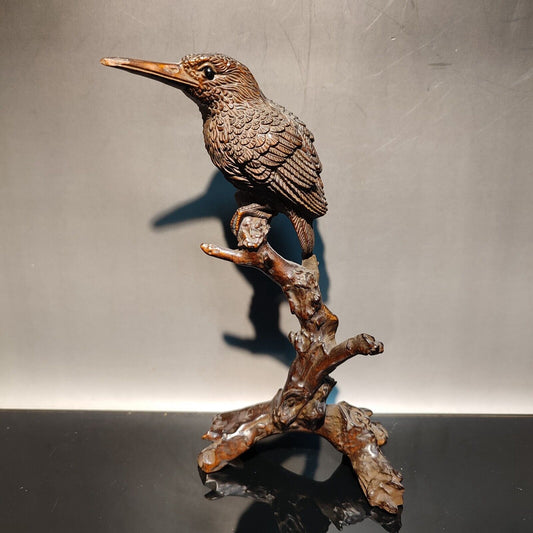 Wooden Bird Carving Wood Decoration Statues Home Decor Sculpture Woodpecker Rare