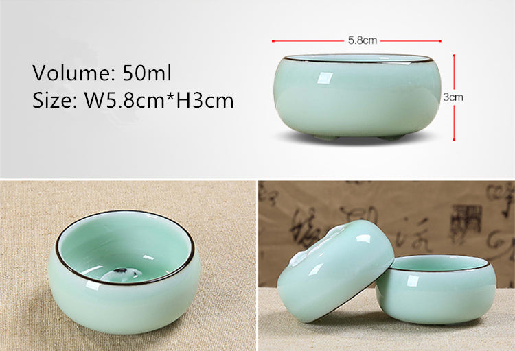 1pc Chinese celadon tea cup fish carved porcelain couple lover cup of tea