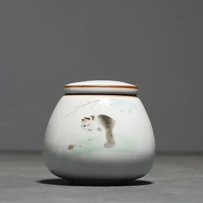 Chinese Ru Kiln Ceramics Tea Caddy Tea Leaf Container Travel Tea Bag Storage Box