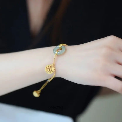 Natural Hetian Jade Gray Jade Fu Lu Shuangxi Safeness Ring Bracelet