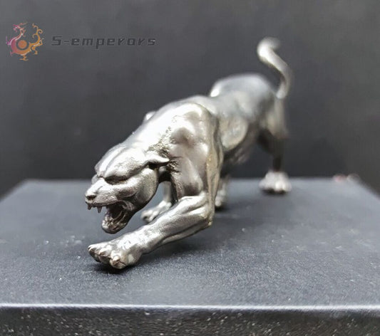 Solid Black Brass Leopard Statue Animal Artwork Collection Table Decor