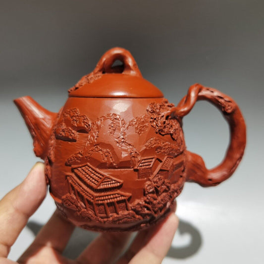 Vintage Chinese Yixing Purple Clay Teapot Zisha Ceremony Carving Collectible Art