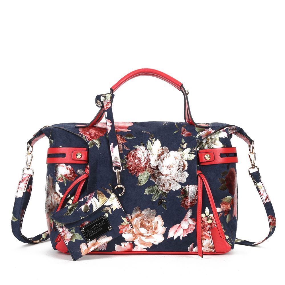 Floral Print Tote Handbag Elegant Colorful Purse Synthetic Leather Bags 35*13*29