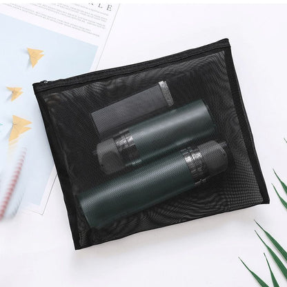 Black Transparent Mesh Cosmetic Makeup Bag Organizer Travel Storage Pouch Cases