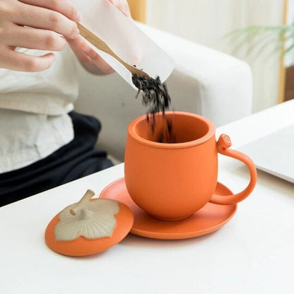 Ceramic Persimmon Mug Orange Tea Cup With Saucer And Infuser Office Tea Cup Mugs