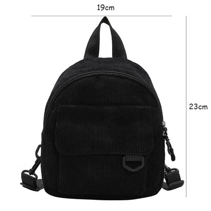 Backpack Solid Color Corduroy Small Backpack Student Bookbag Traveling 23*19*6CM