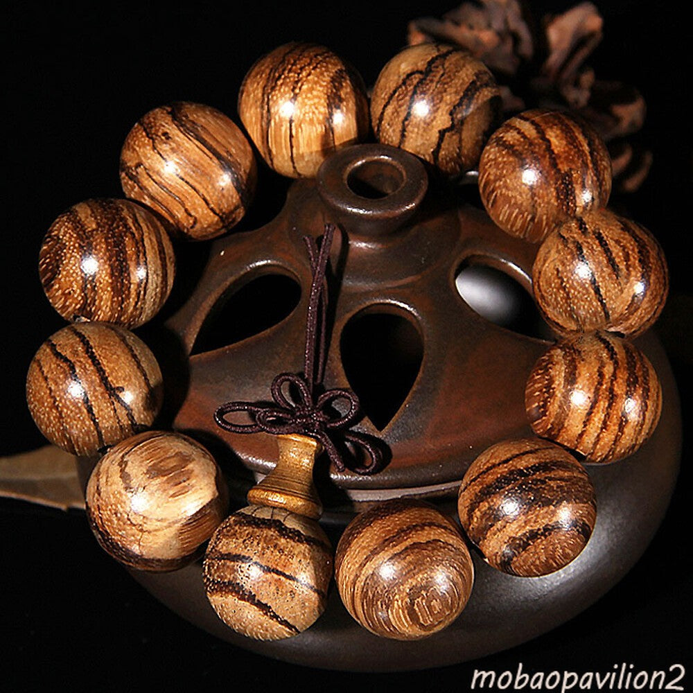 20 Mm Vietnam Agarwood Wooden Bracelets Tiger Pattern Round Beads Jewelry