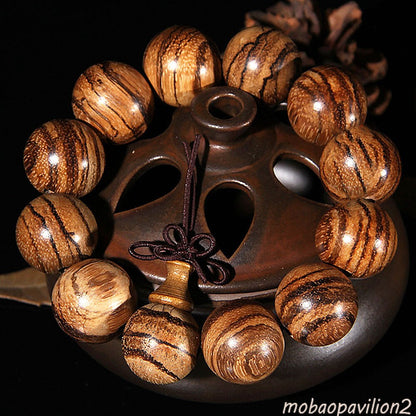 20 Mm Vietnam Agarwood Wooden Bracelets Tiger Pattern Round Beads Jewelry