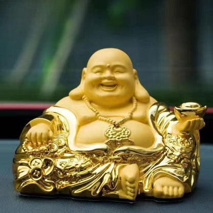 Resin Gold Ingot Miler Buddha Statue God of Wealth of China Home Decor Character