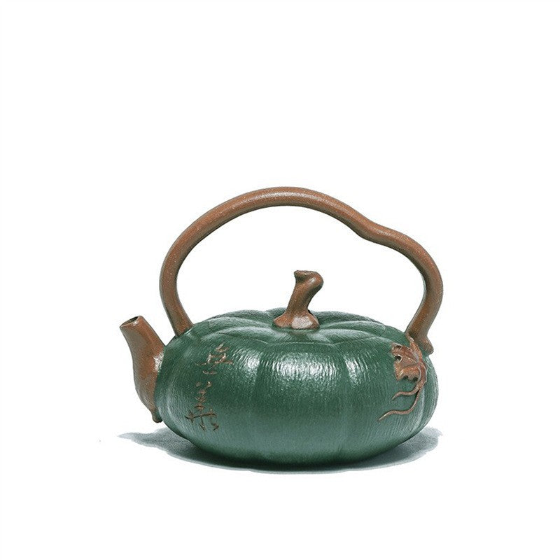 Yixing Pure Handmade Tea Pot 100ml Mimetic Style Slip Coating Overhead Handle