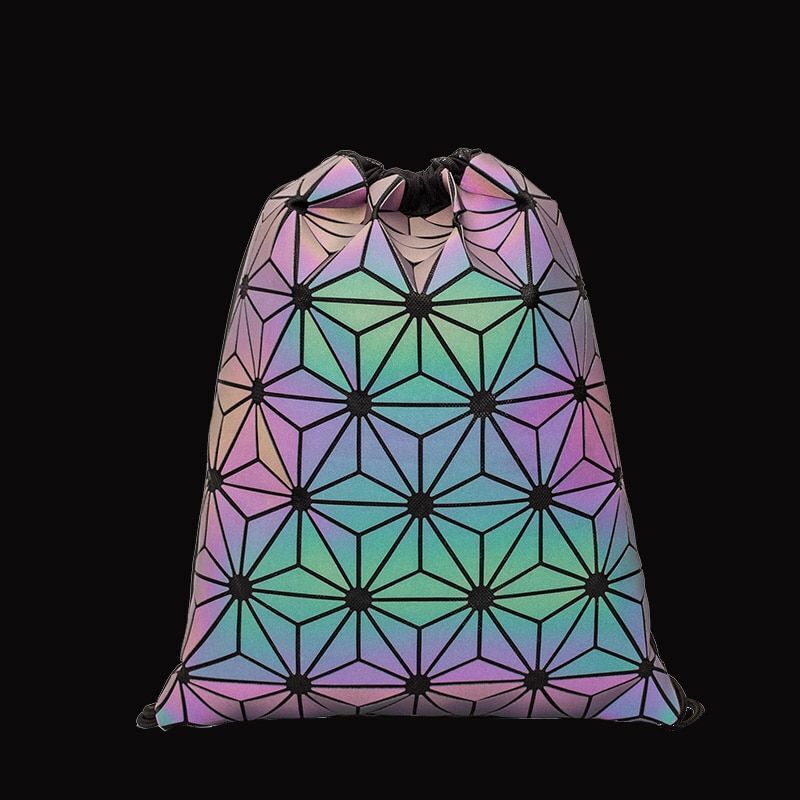 Drawstring Backpack Holographic Luminous Geometric Backpack School Bag 30*3*37CM