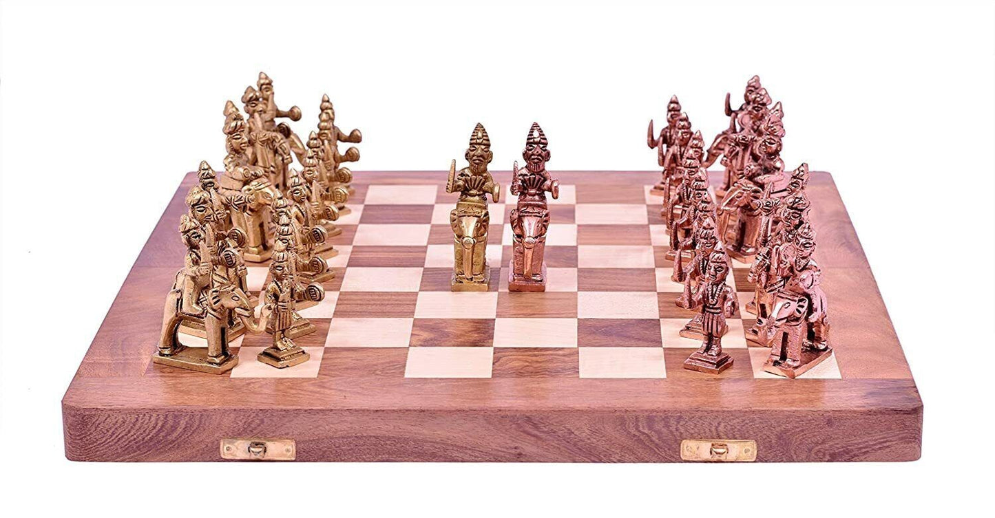 Copper and Golden Antique Wooden Folding Chess Set Board Game Set 14"x14"Folding