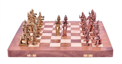 Copper and Golden Antique Wooden Folding Chess Set Board Game Set 14"x14"Folding