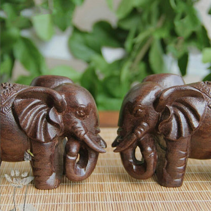 Wooden Animals Mini Statue Decorations Fortune Elephant Figurines Craft Carved