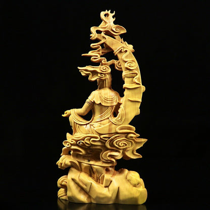 Modern Solid Wood Water Moon Guanyin Statue Finely Carved Buddha Statues