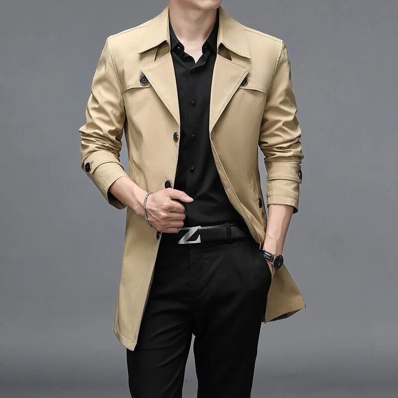Spring Autumn Men Business Windbreaker Coat Mens Single Breasted Outerwear