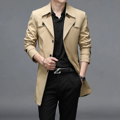 Spring Autumn Men Business Windbreaker Coat Mens Single Breasted Outerwear