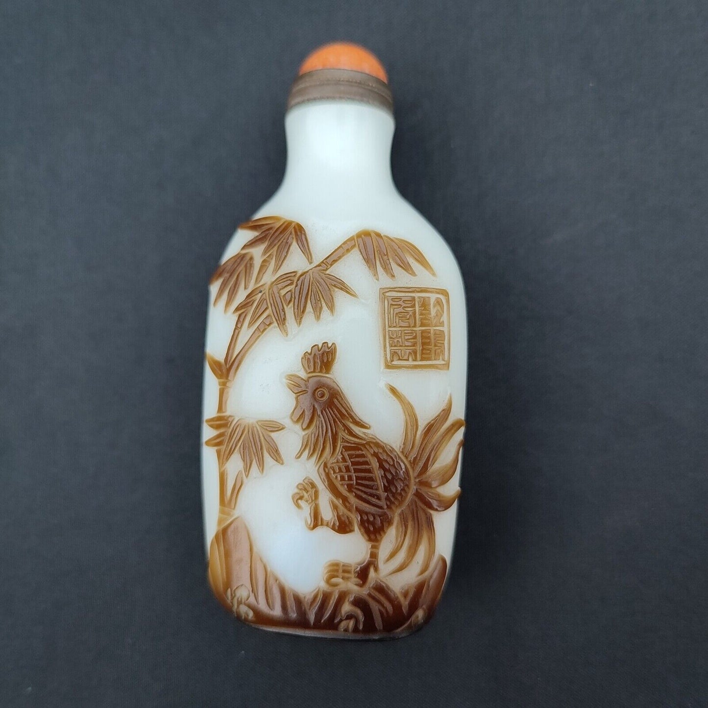 chinese snuff bottle peking glass signed vintage rooster statue crane Artwork