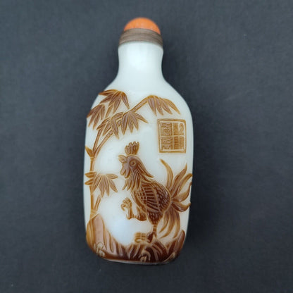 chinese snuff bottle peking glass signed vintage rooster statue crane Artwork