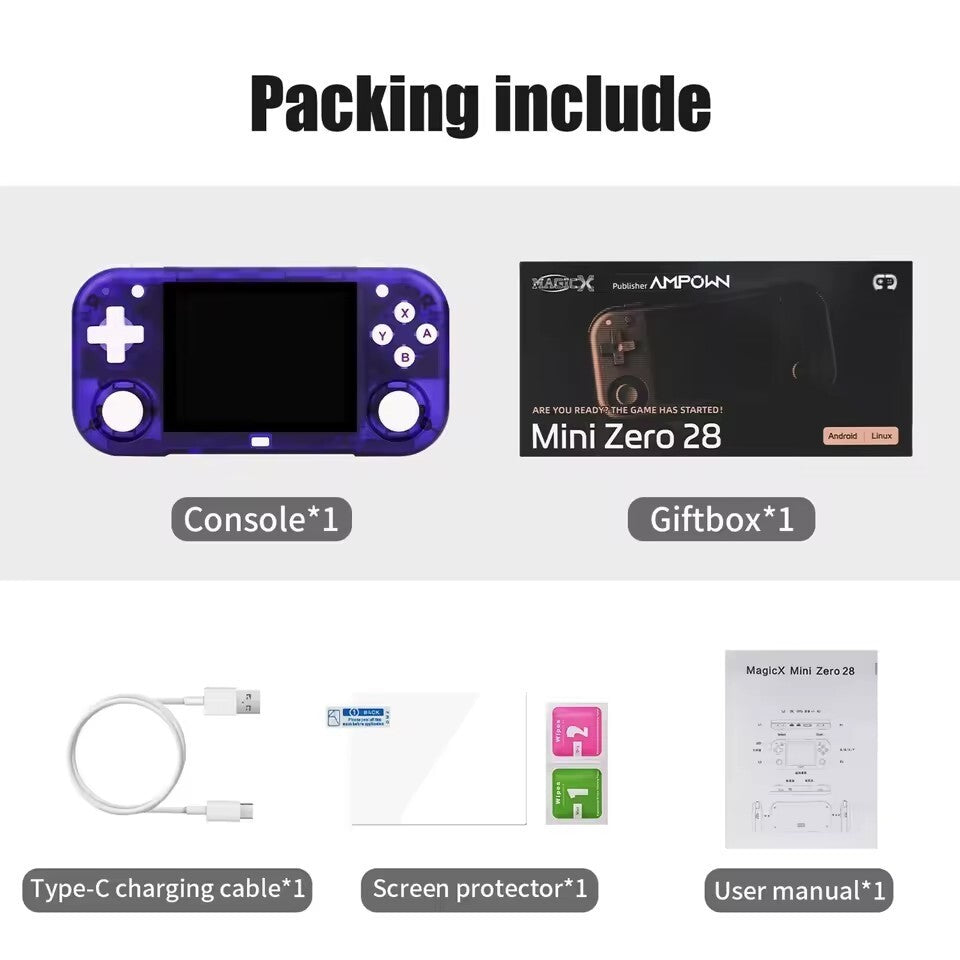 Mini Zero 28 Game Console,2.8 Inch IPS 2900mAh Battery Built in 11000 Game