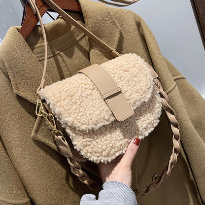 Women's Shoulder Bag Messenger Weave Strap Bag Plush Bag Women's Handbag