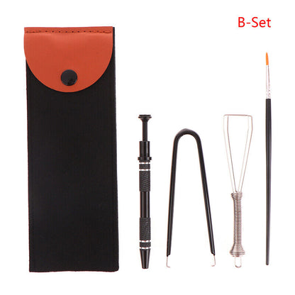 1Set Keyboard Cleaning Tool Keycap Puller Stem Holder Lube Brush w/Storage Bag