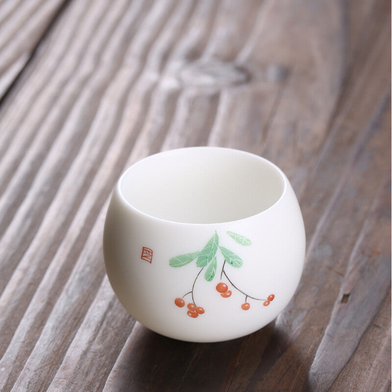 Mutton Fat Jade Porcelain Tea Cup Handpainted Under Glaze Master Cup 80ml China