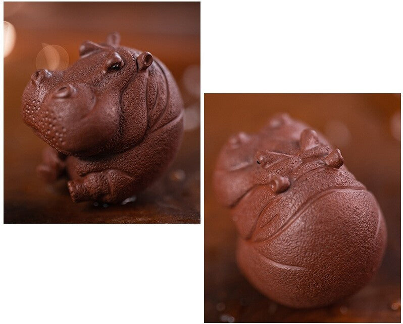 Hippo Statue Small Size Yixing Zisha Tea Pet Table Decoration Handmade Artware
