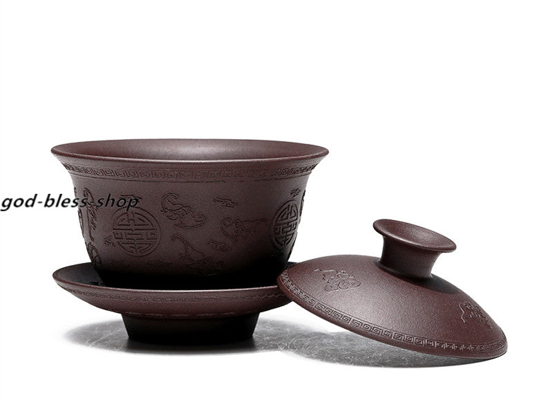 Handmade Gaiwan Real Yixing Zisha Tureen Original Ore Covered Bowl With Saucer