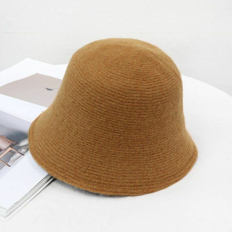 Women's Bucket Hat Warm Winter Teens Felt Wool Fur Black Cap Solid Multifunction