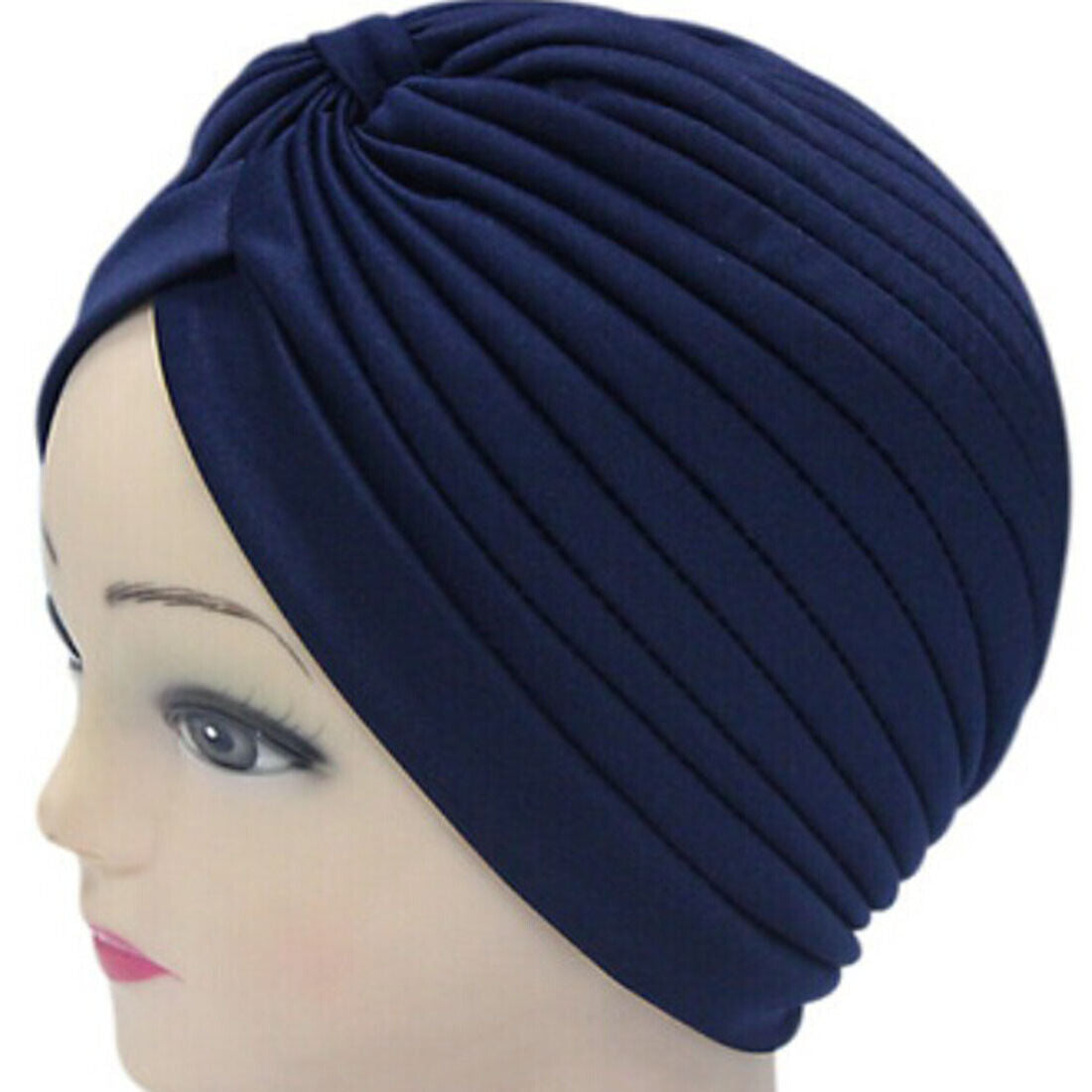 Women Stretchy Turban Hat Muslim Hat Solid Color Wrap Hijab Knotted Indian Caps