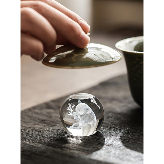 Glass Chinese Panda Tea Pet 3.8cm 1.5in Teapot Cover Holder Tea Ceremony Tea Set