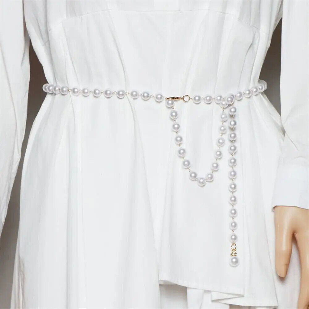 Women Belts 100cm White Pearl Waistband Bohemian Fashion All-Match Waist Chains