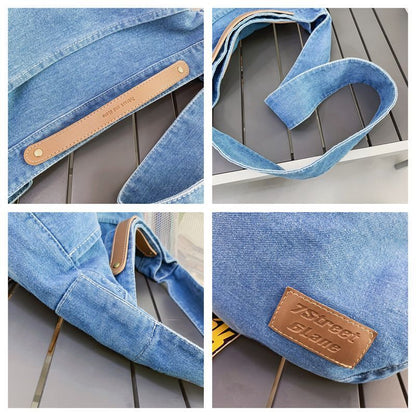 Versatile Denim Shoulder Bags Light Large Handbags Leisure Crossbody Bag Purse