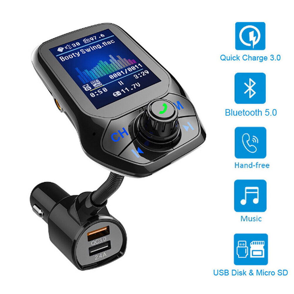 Wireless Car Bluetooth FM Transmitter Dual USB Charger Hands-Free Call 1.8 inch