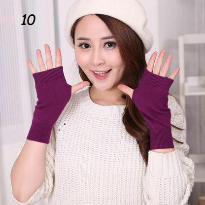 Women Winter Gloves Cashmere Knitted Cotton Fingerless Warm Stretch Half Mittens