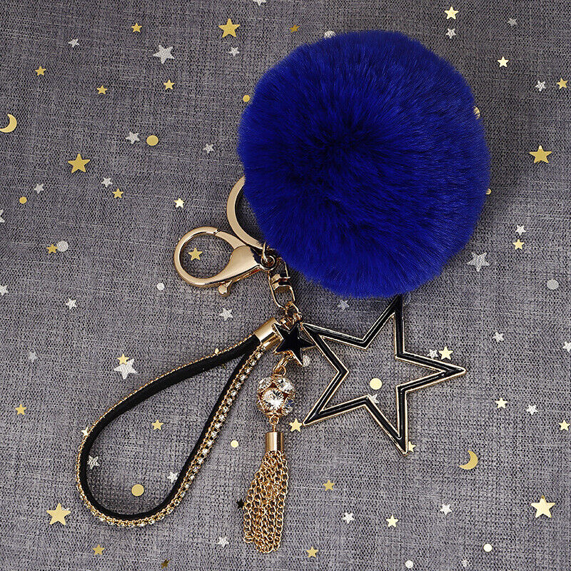 Pompom Star Key Chain Fluffy Faux Fur Ball Keyring Bag Pendant Fluffy Keyring